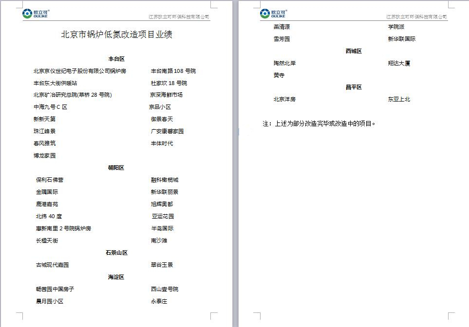 北京市鍋爐低氮改造項目業(yè)績
